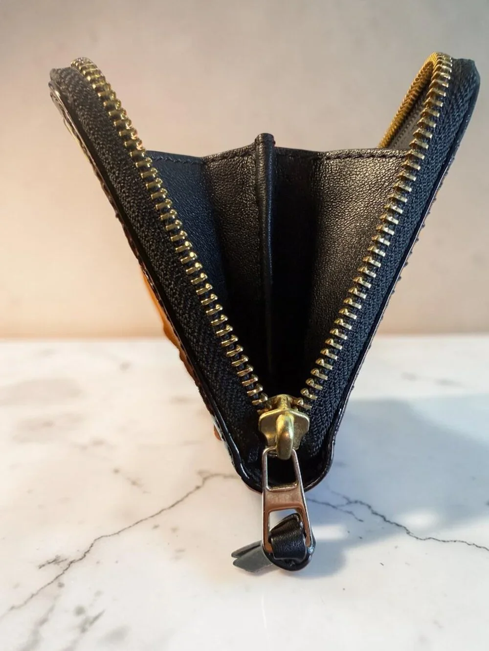 Tory Burch Robinson Tortoise-Shell Print Patent Leather Zip Around Wallet